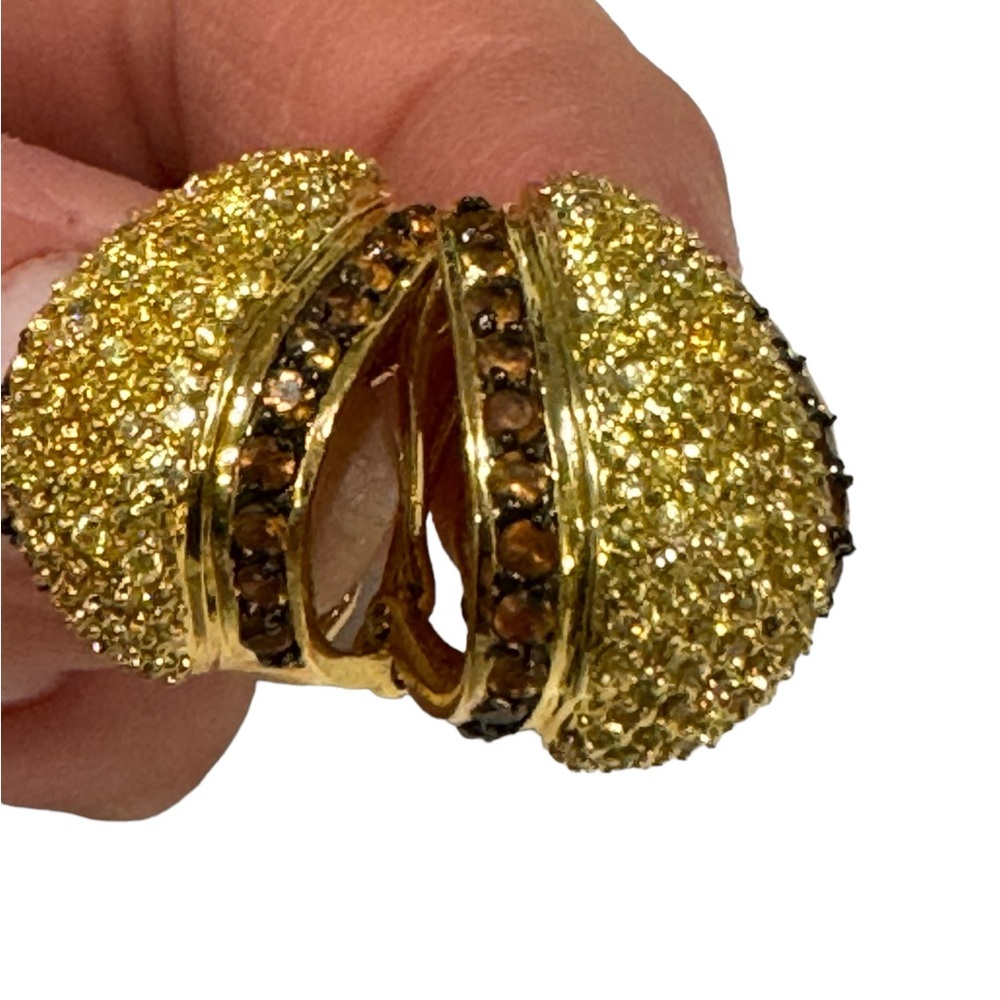 Gold plated pave crystal and topaz earrings. EUC